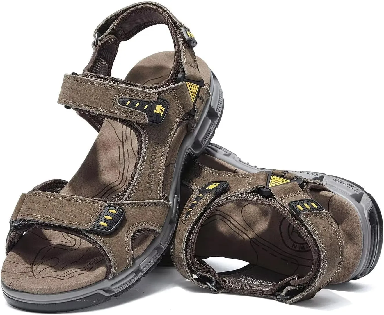 CAMEL CROWN Men's Leather Sandals Hiking Athletic Non-slip Sandals For Man Soft Cushion Open Toes Walking Beach Water Fisherman Sandal