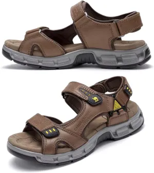 CAMEL CROWN Men's Leather Sandals Hiking Athletic Non-slip Sandals For Man Soft Cushion Open Toes Walking Beach Water Fisherman Sandal