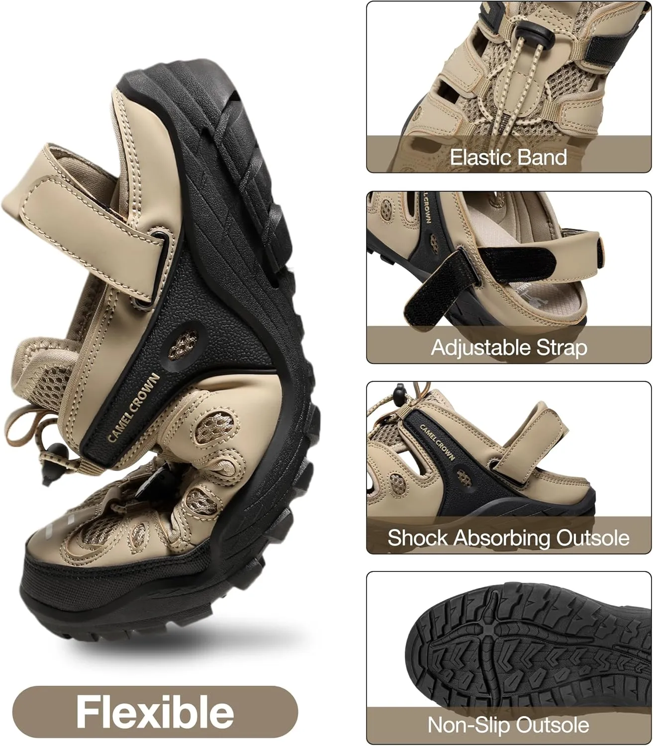 CAMELSPORTS Men's Hiking Sandals Outdoor Sport Closed Toe Walking Sandal Waterproof Non-Slip Summer Fisherman Beach Water Shoes