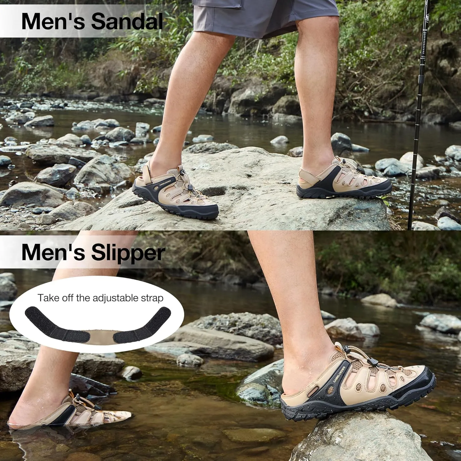 CAMELSPORTS Men's Hiking Sandals Outdoor Sport Closed Toe Walking Sandal Waterproof Non-Slip Summer Fisherman Beach Water Shoes
