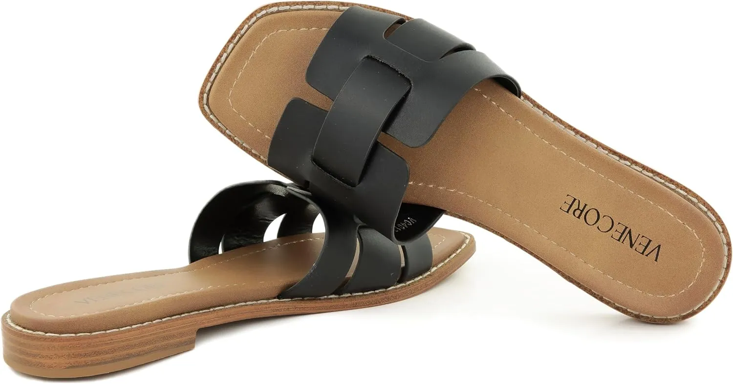 Camila 2 Cross Strap Sandals for Women – Faux Leather Sandals Women’s Summer Shoes – Comfortable Flat Sandals