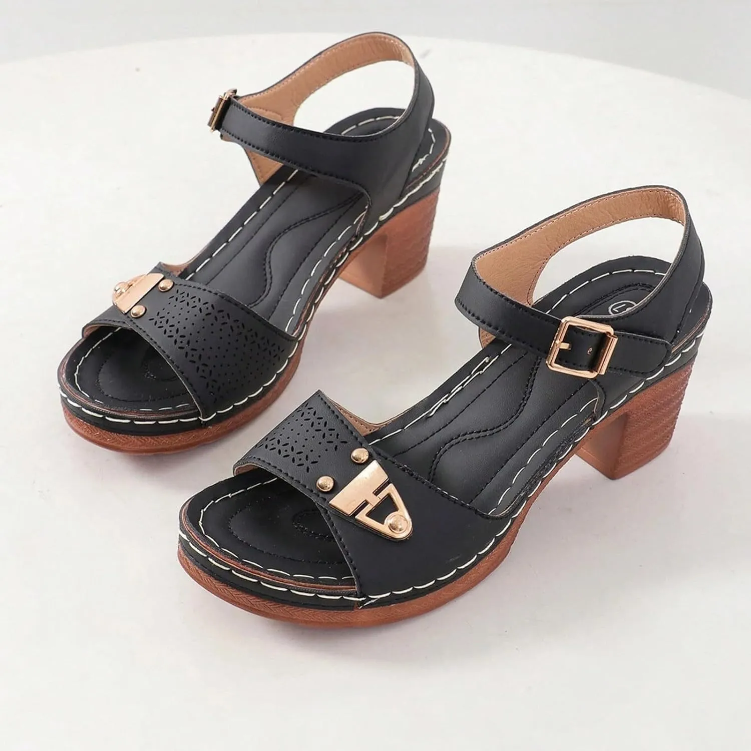 Canbebig Block Heels for Women Adjustable Ankle Strap Open Toe Sandals Comfy Orthopedic Beach Sandles Plus Size Dressy Summer Sandals Fashion