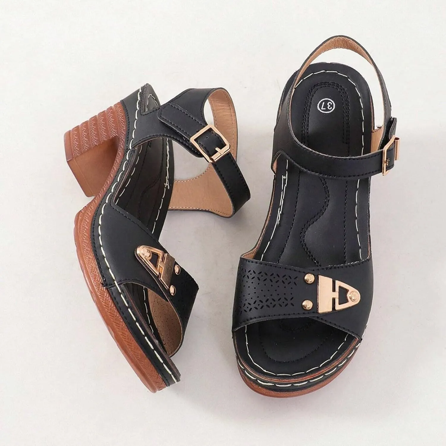 Canbebig Block Heels for Women Adjustable Ankle Strap Open Toe Sandals Comfy Orthopedic Beach Sandles Plus Size Dressy Summer Sandals Fashion