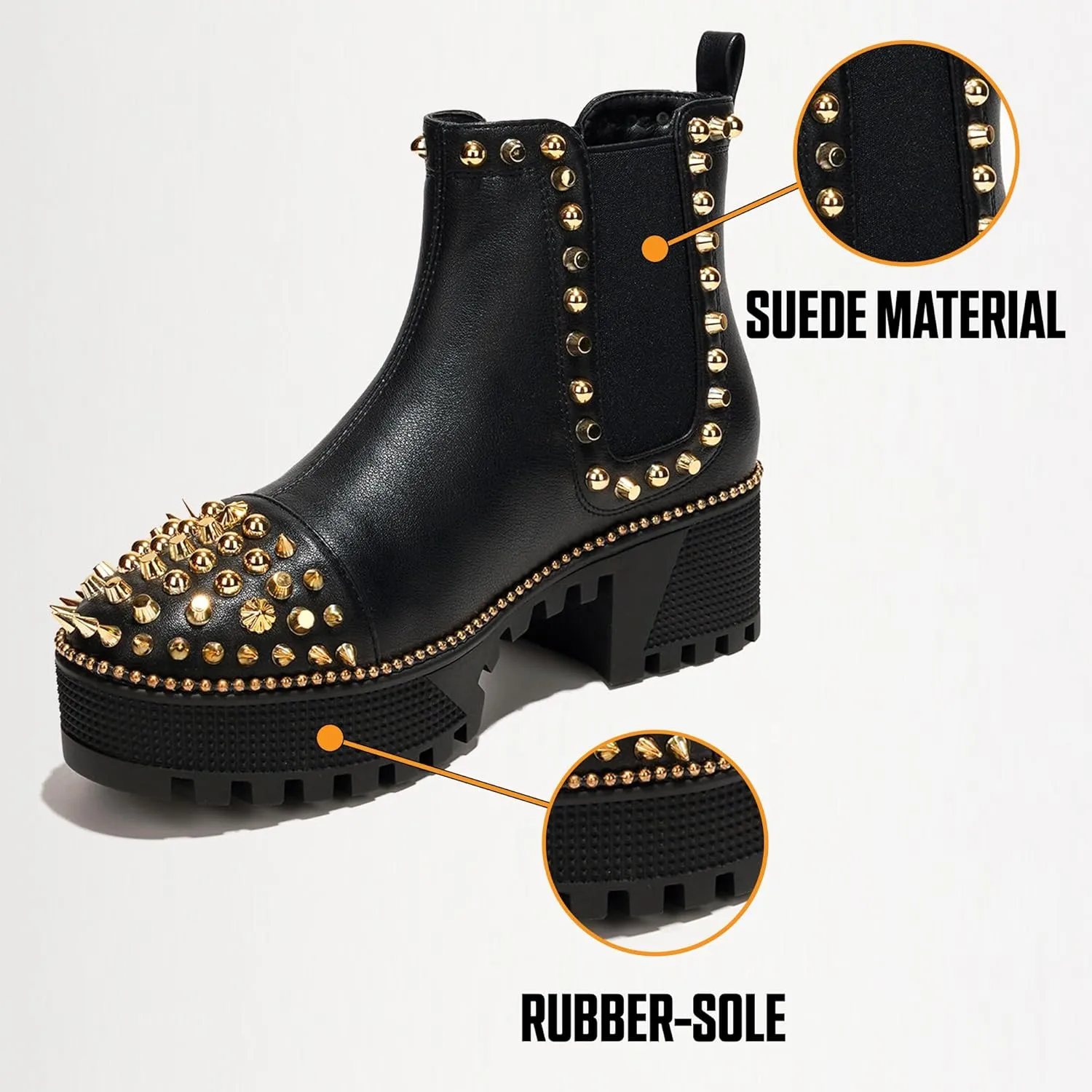 Cape Robbin Women's Platform Combat Ankle Boots - Studded Motorcycle Goth Boots with Spiky Design - Chunky Heel Lace-Up Style (Spiky)