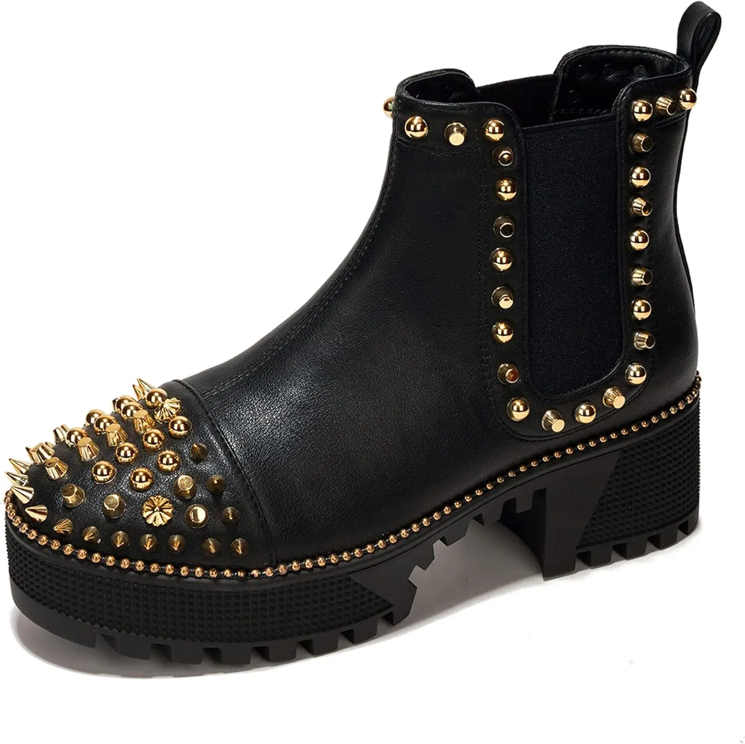Cape Robbin Women's Platform Combat Ankle Boots - Studded Motorcycle Goth Boots with Spiky Design - Chunky Heel Lace-Up Style (Spiky)