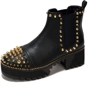 Cape Robbin Women's Platform Combat Ankle Boots - Studded Motorcycle Goth Boots with Spiky Design - Chunky Heel Lace-Up Style (Spiky)