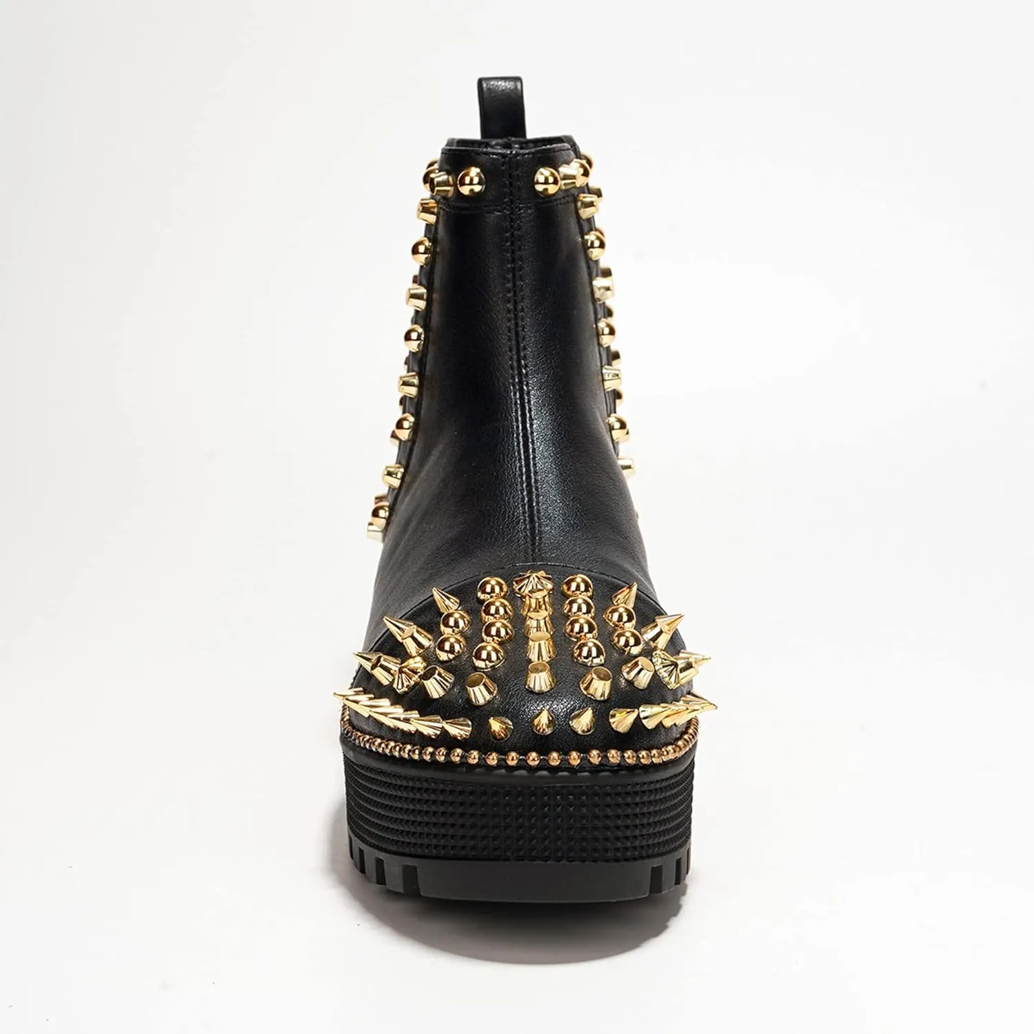 Cape Robbin Women's Platform Combat Ankle Boots - Studded Motorcycle Goth Boots with Spiky Design - Chunky Heel Lace-Up Style (Spiky)