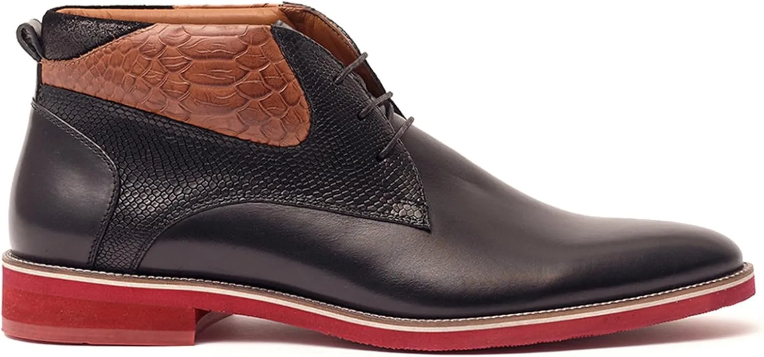 Carlos Santana Morello Lace-Up Traditional Chukka Boots for Men | Lightweight EVA Outsole & Cushion Comfort Leather Footbed | with Crocodile Print on Calfskin Leather