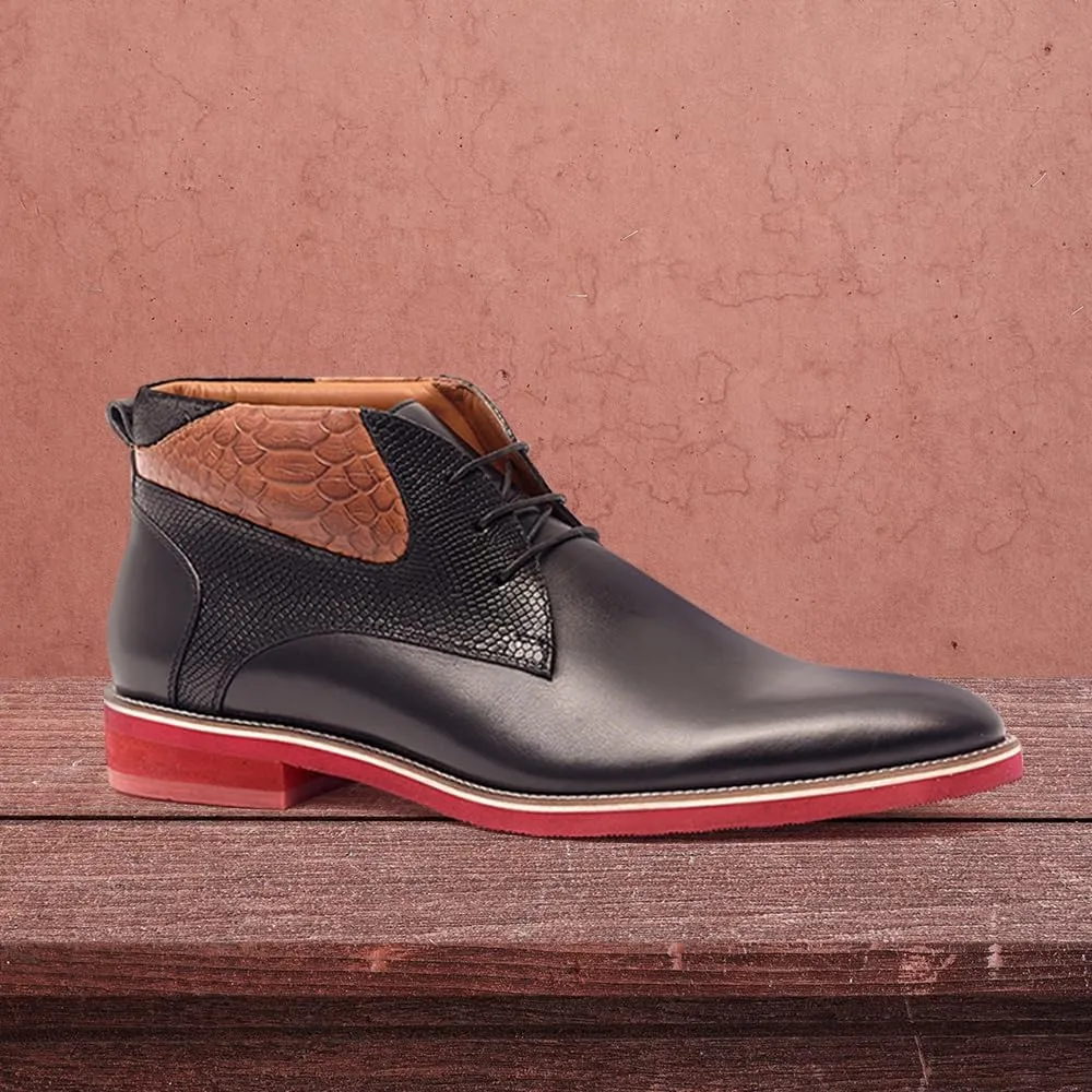 Carlos Santana Morello Lace-Up Traditional Chukka Boots for Men | Lightweight EVA Outsole & Cushion Comfort Leather Footbed | with Crocodile Print on Calfskin Leather