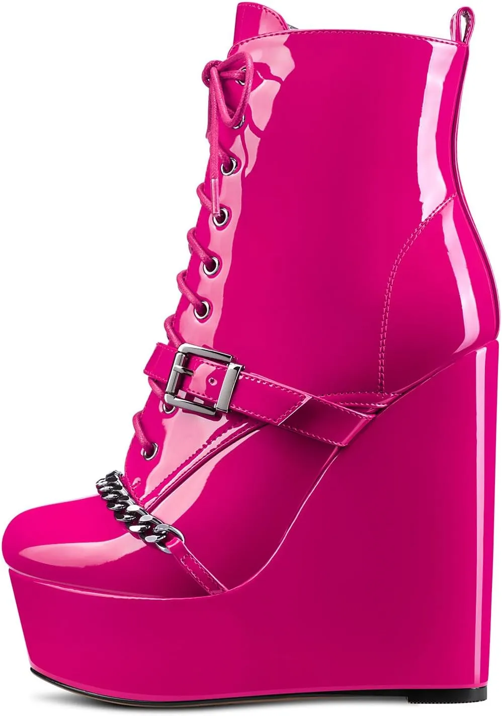 Castamere Womens High Wedge Platform Heel Round Toe Lace-up Zipper Ankle Boots Short Bootie Metal Chain Prom 5.9 Inches Heels