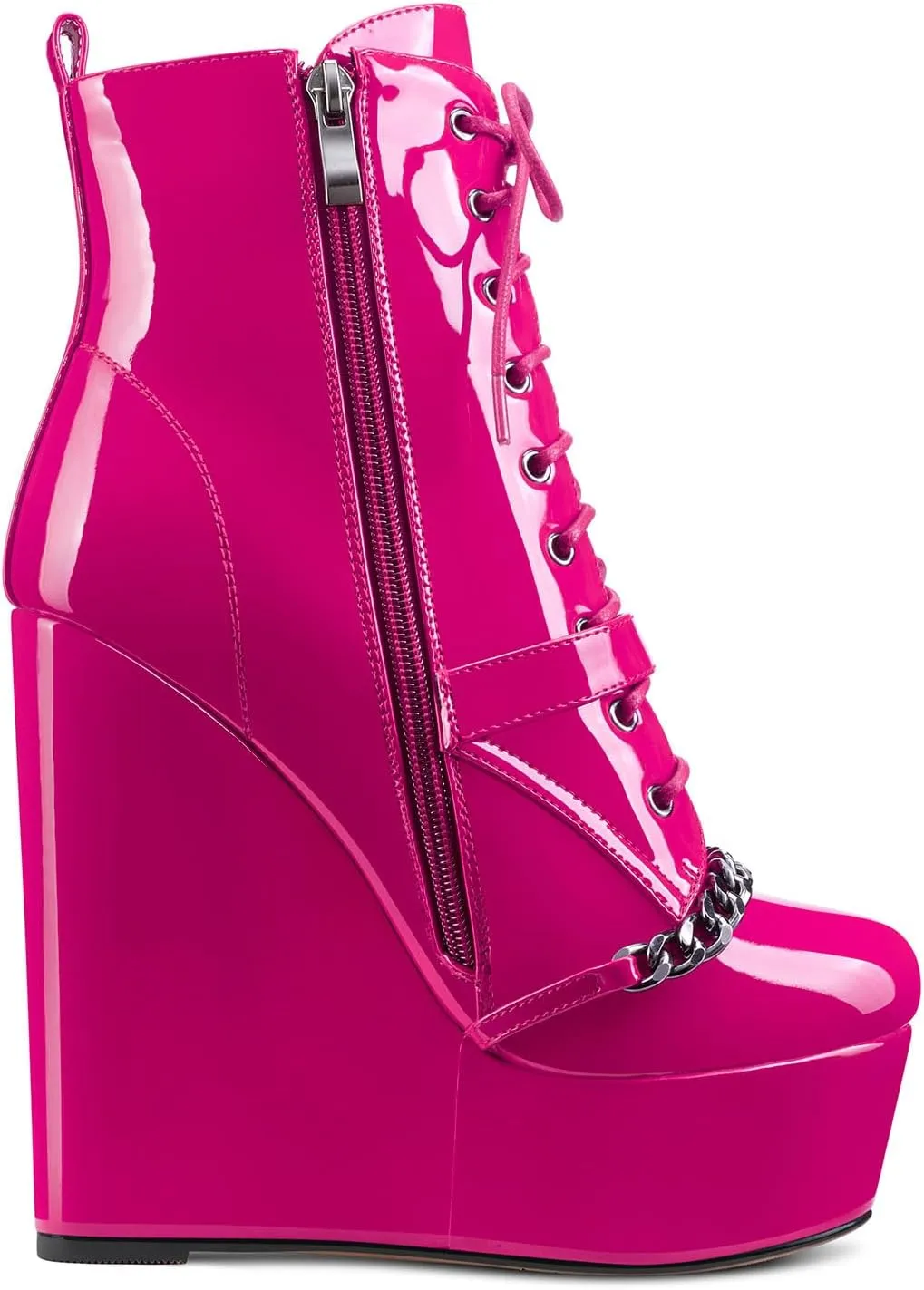 Castamere Womens High Wedge Platform Heel Round Toe Lace-up Zipper Ankle Boots Short Bootie Metal Chain Prom 5.9 Inches Heels