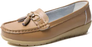 Casual Women's Loafers Flat Metal Buckle Comfortable Lightweight Penny Loafers for Womens Leather Slip-on Outdoor Driving Moccasion Boat Shoes