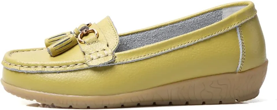 Casual Women's Loafers Flat Metal Buckle Comfortable Lightweight Penny Loafers for Womens Leather Slip-on Outdoor Driving Moccasion Boat Shoes