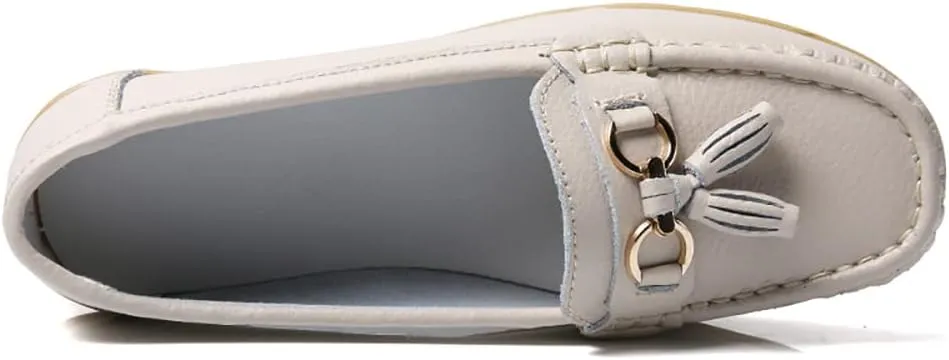Casual Women's Loafers Flat Metal Buckle Comfortable Lightweight Penny Loafers for Womens Leather Slip-on Outdoor Driving Moccasion Boat Shoes