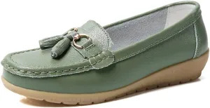 Casual Women's Loafers Flat Metal Buckle Comfortable Lightweight Penny Loafers for Womens Leather Slip-on Outdoor Driving Moccasion Boat Shoes