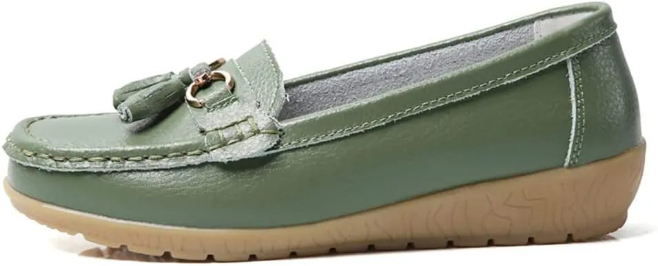 Casual Women's Loafers Flat Metal Buckle Comfortable Lightweight Penny Loafers for Womens Leather Slip-on Outdoor Driving Moccasion Boat Shoes