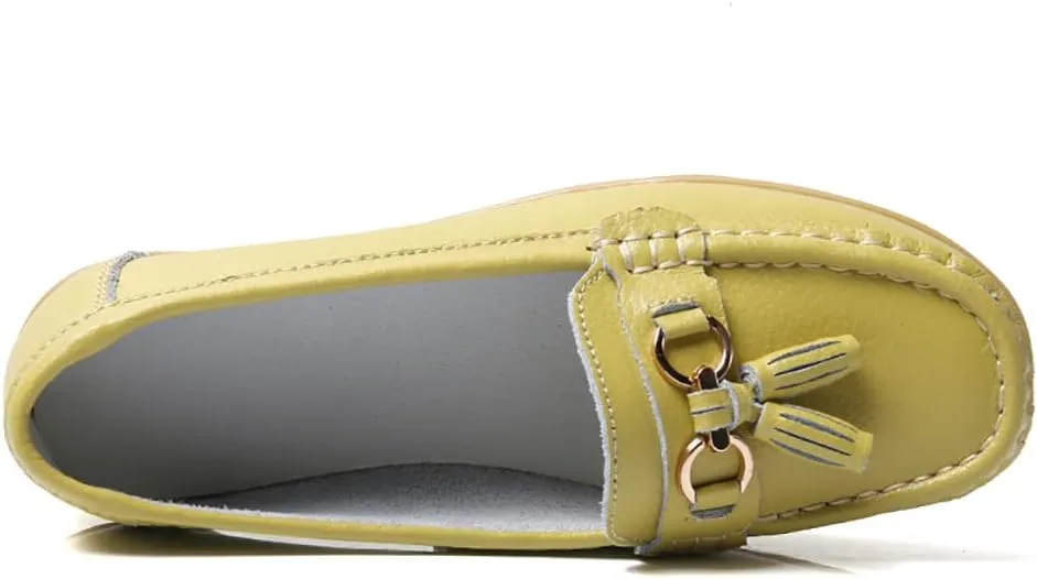 Casual Women's Loafers Flat Metal Buckle Comfortable Lightweight Penny Loafers for Womens Leather Slip-on Outdoor Driving Moccasion Boat Shoes