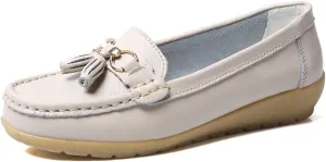 Casual Women's Loafers Flat Metal Buckle Comfortable Lightweight Penny Loafers for Womens Leather Slip-on Outdoor Driving Moccasion Boat Shoes