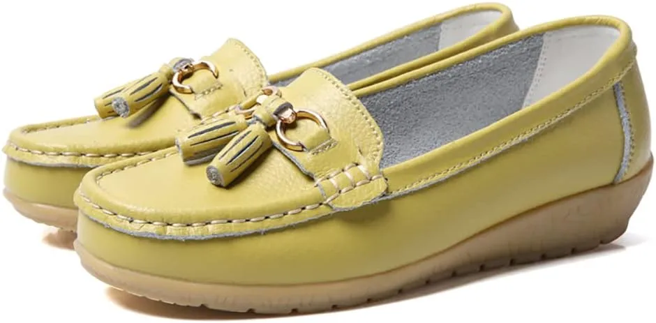 Casual Women's Loafers Flat Metal Buckle Comfortable Lightweight Penny Loafers for Womens Leather Slip-on Outdoor Driving Moccasion Boat Shoes