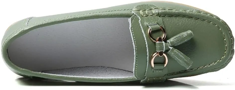 Casual Women's Loafers Flat Metal Buckle Comfortable Lightweight Penny Loafers for Womens Leather Slip-on Outdoor Driving Moccasion Boat Shoes