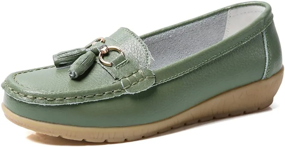 Casual Women's Loafers Flat Metal Buckle Comfortable Lightweight Penny Loafers for Womens Leather Slip-on Outdoor Driving Moccasion Boat Shoes
