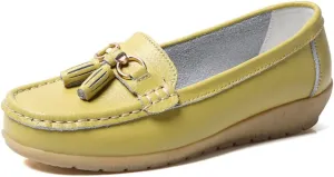 Casual Women's Loafers Flat Metal Buckle Comfortable Lightweight Penny Loafers for Womens Leather Slip-on Outdoor Driving Moccasion Boat Shoes