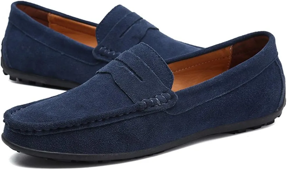 ChicWind Men's Suede Leather Penny Loafers Driving Moccasins Slip On Flats Boat Shoes