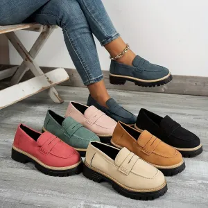 Chunky Black Suede Platform Loafers Women Comfort Shoes Lug Sole, Platform Loafers for Women Chunky Heel, Women's Loafers & Slip-ons, Penny Loafers Dress Shoes Business Casual Walking Flats