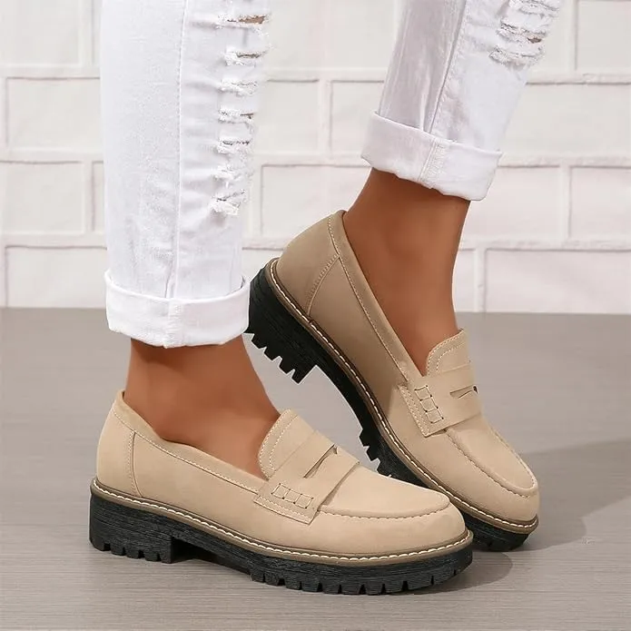 Chunky Black Suede Platform Loafers Women Comfort Shoes Lug Sole, Platform Loafers for Women Chunky Heel, Women's Loafers & Slip-ons, Penny Loafers Dress Shoes Business Casual Walking Flats