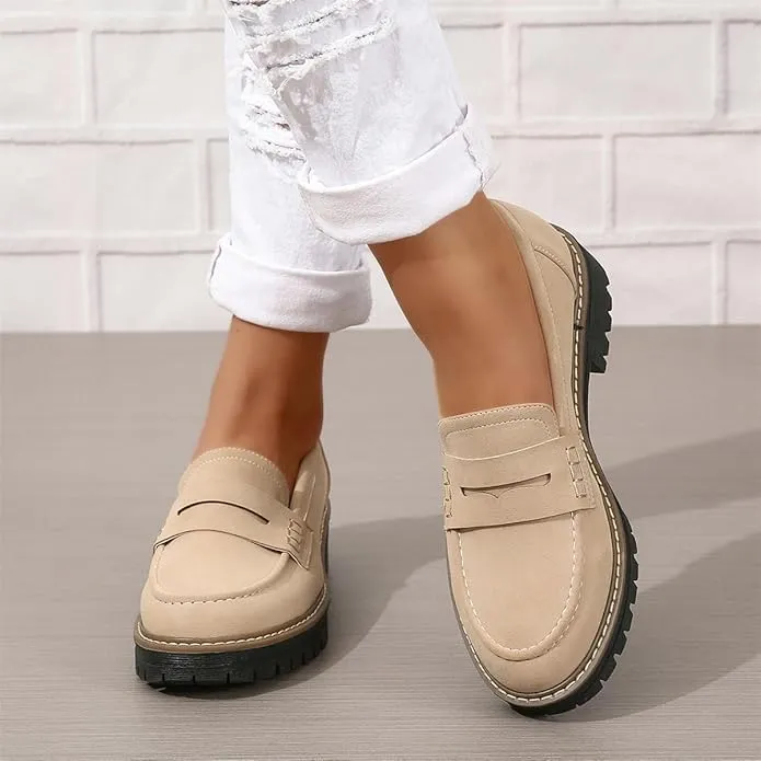 Chunky Black Suede Platform Loafers Women Comfort Shoes Lug Sole, Platform Loafers for Women Chunky Heel, Women's Loafers & Slip-ons, Penny Loafers Dress Shoes Business Casual Walking Flats
