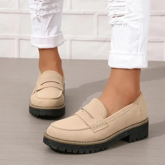 Chunky Black Suede Platform Loafers Women Comfort Shoes Lug Sole, Platform Loafers for Women Chunky Heel, Women's Loafers & Slip-ons, Penny Loafers Dress Shoes Business Casual Walking Flats