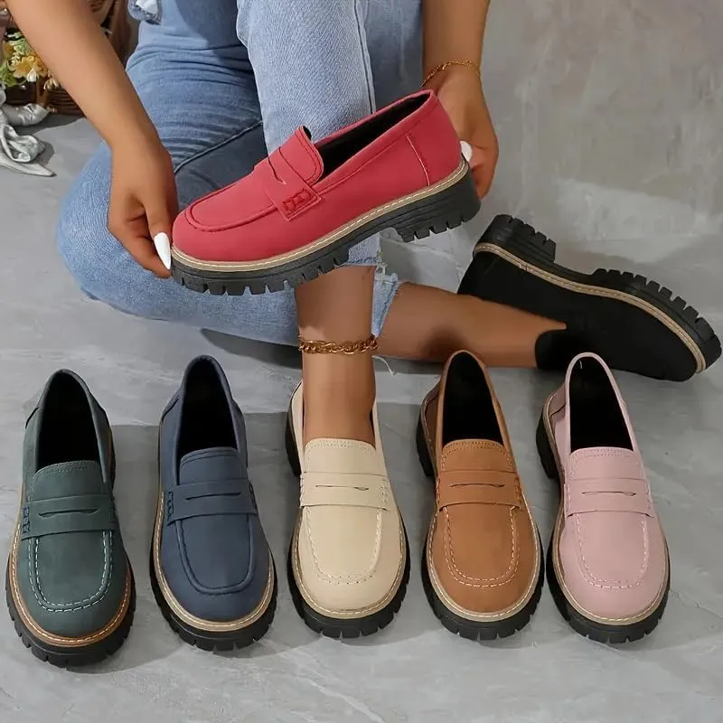 Chunky Black Suede Platform Loafers Women Comfort Shoes Lug Sole, Platform Loafers for Women Chunky Heel, Women's Loafers & Slip-ons, Penny Loafers Dress Shoes Business Casual Walking Flats