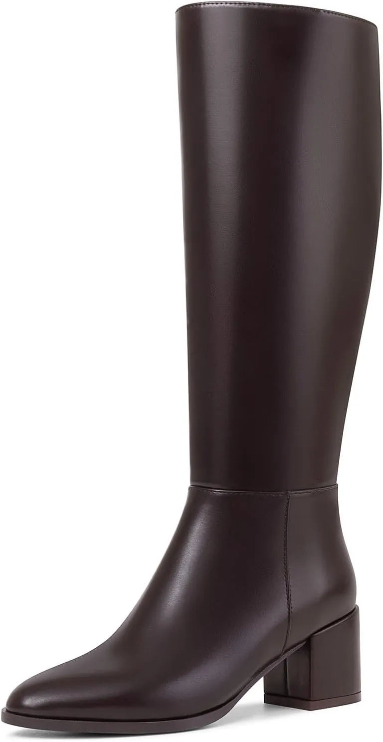 Chunky Heel Knee High Boots for Women with Round Toe Side Zipper Tall Boots