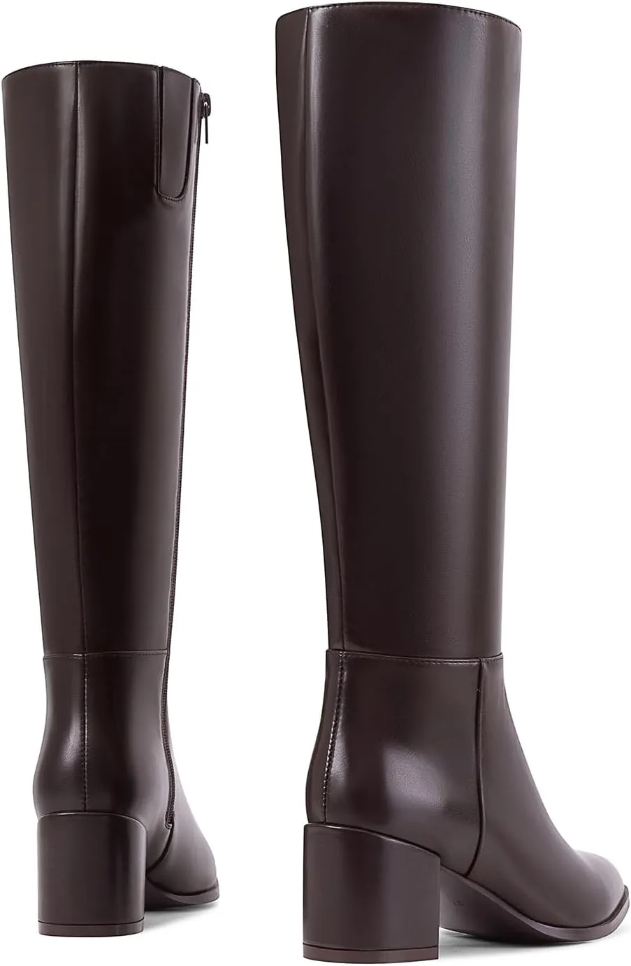 Chunky Heel Knee High Boots for Women with Round Toe Side Zipper Tall Boots