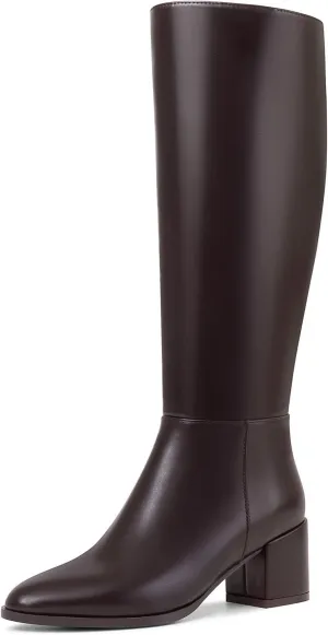 Chunky Heel Knee High Boots for Women with Round Toe Side Zipper Tall Boots