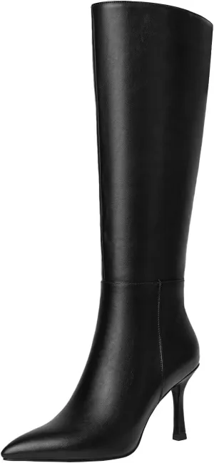 CKSNDLF Knee High Boots for Women Pointed Toe Stiletto Heel Long Boots Side Zipper Tall Boots