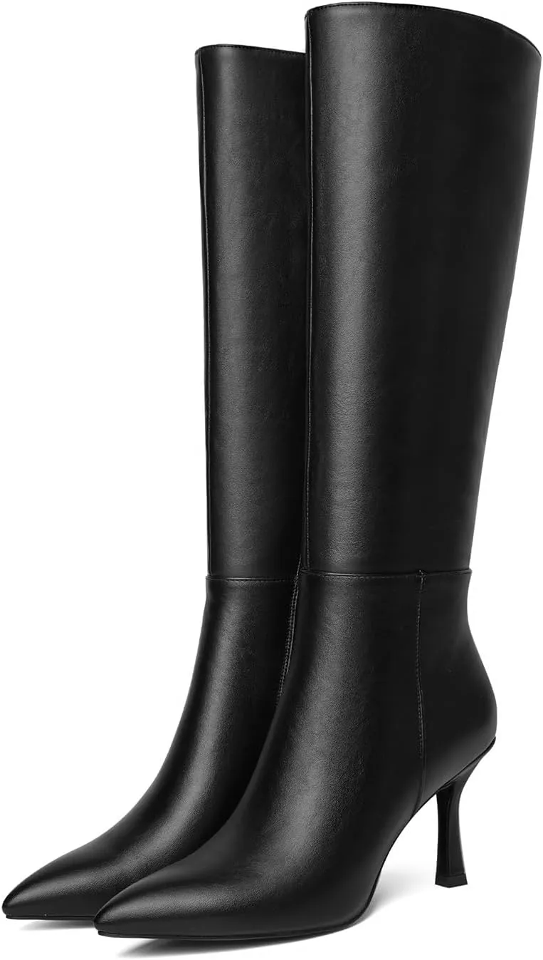 CKSNDLF Knee High Boots for Women Pointed Toe Stiletto Heel Long Boots Side Zipper Tall Boots