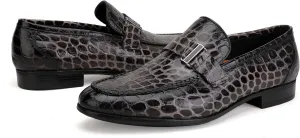 Classic Leather Dress Shoes for Men, Premium Alligator Printed Bussiness Dress Slip on Loafer for Mens