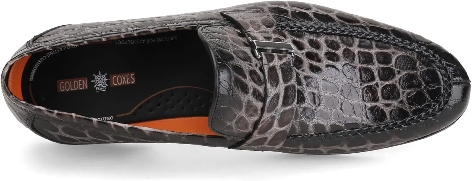 Classic Leather Dress Shoes for Men, Premium Alligator Printed Bussiness Dress Slip on Loafer for Mens
