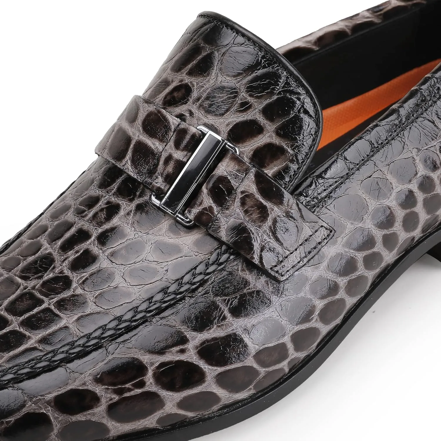 Classic Leather Dress Shoes for Men, Premium Alligator Printed Bussiness Dress Slip on Loafer for Mens