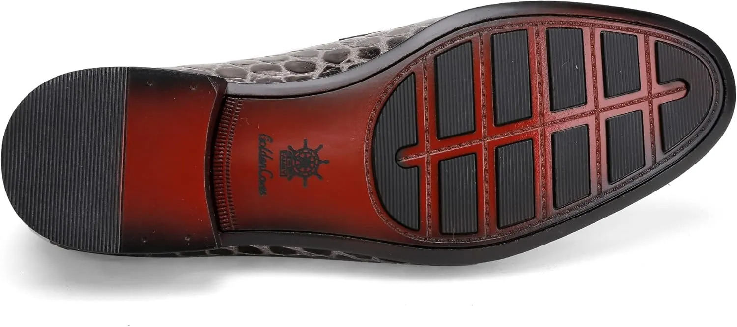 Classic Leather Dress Shoes for Men, Premium Alligator Printed Bussiness Dress Slip on Loafer for Mens