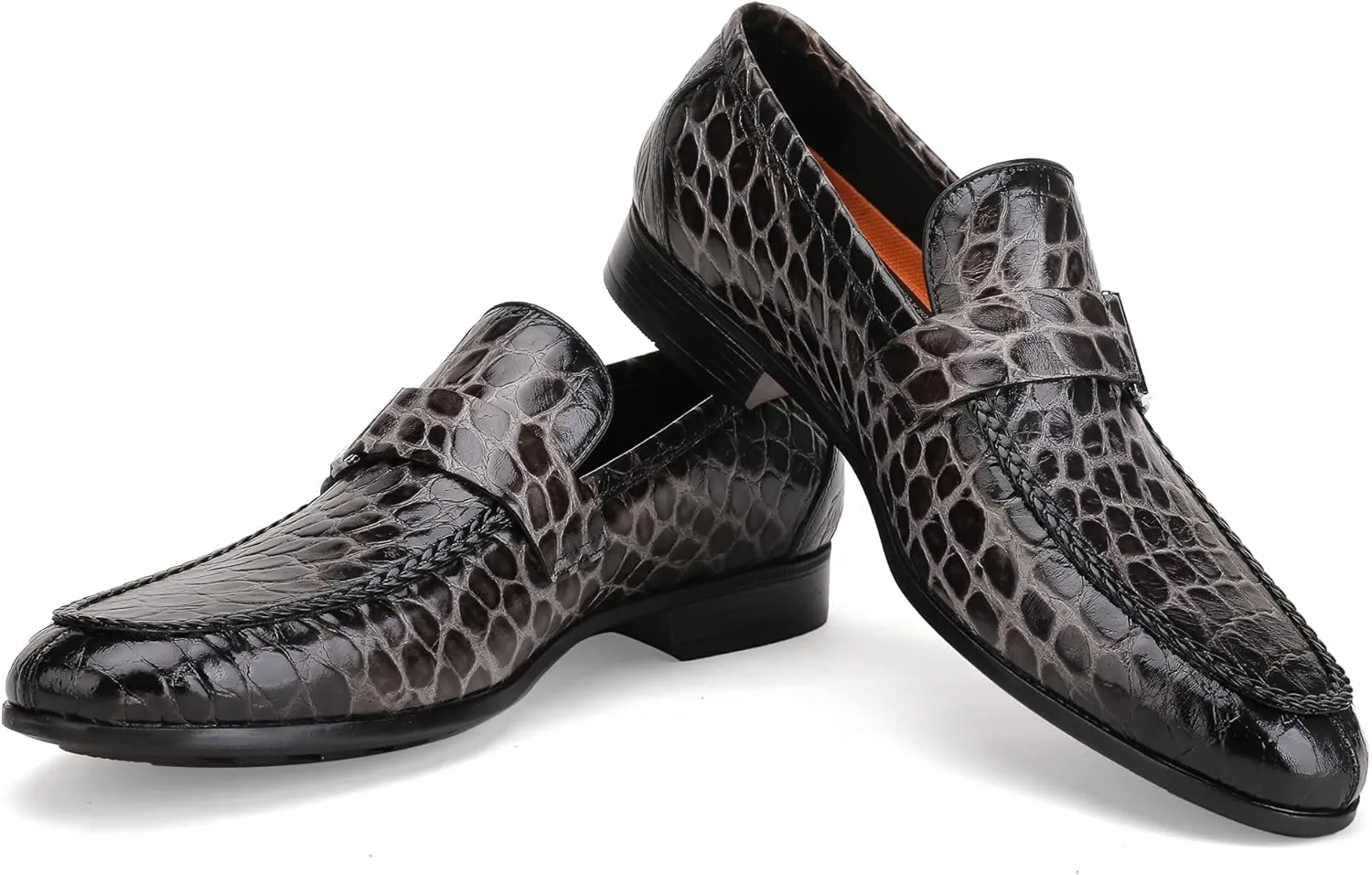 Classic Leather Dress Shoes for Men, Premium Alligator Printed Bussiness Dress Slip on Loafer for Mens