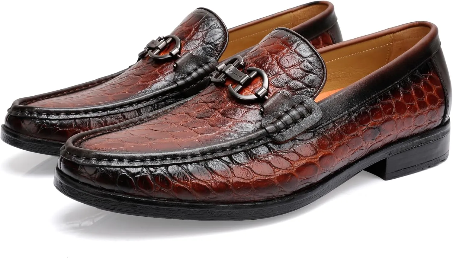 Classical Loafers for Men, Crocodile Pattern Leather Dress Shoes Slip on Loafers Bit Loafers