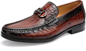 Classical Loafers for Men, Crocodile Pattern Leather Dress Shoes Slip on Loafers Bit Loafers