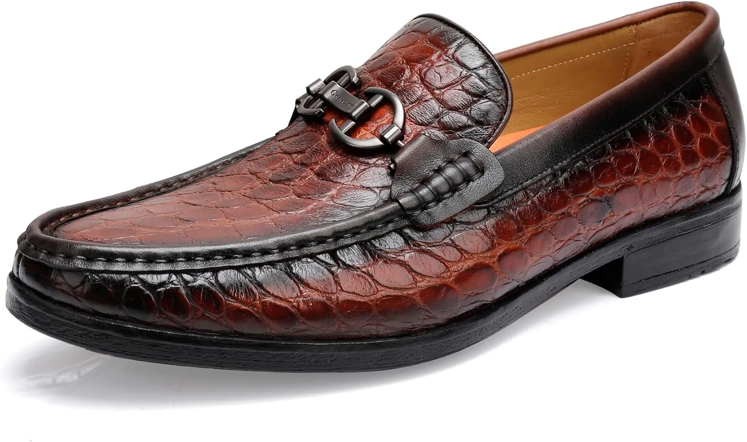 Classical Loafers for Men, Crocodile Pattern Leather Dress Shoes Slip on Loafers Bit Loafers