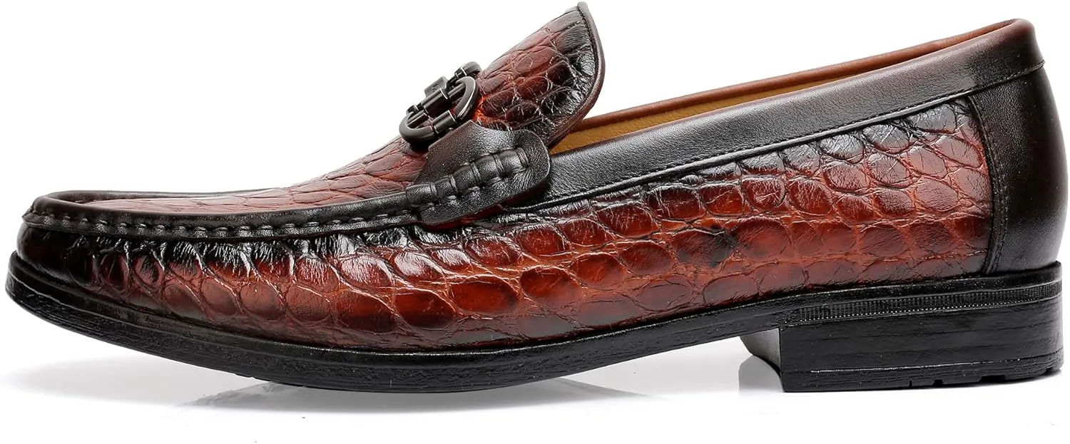 Classical Loafers for Men, Crocodile Pattern Leather Dress Shoes Slip on Loafers Bit Loafers