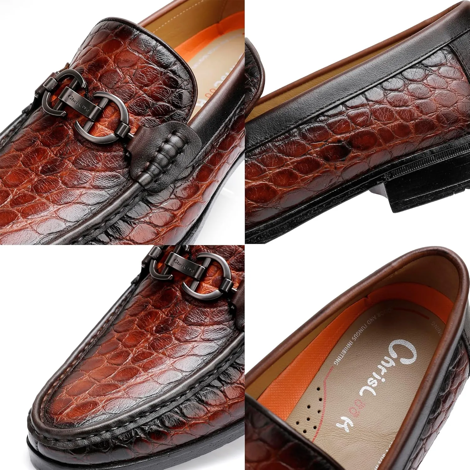Classical Loafers for Men, Crocodile Pattern Leather Dress Shoes Slip on Loafers Bit Loafers