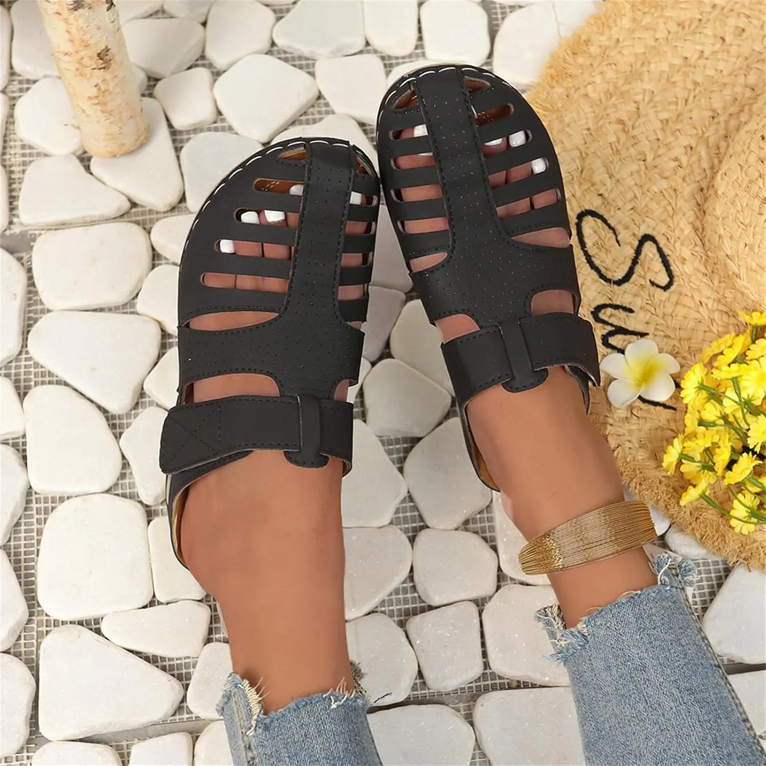 Clogs for Women Mules Shoes Comfortable Dressy Closed Toe Platform Sandals Summer Orthopedic Comfort Casual Adjustable Ankle Strap Hook Loop Bohemia Gladiator Slip On Walking Wedge Slippers