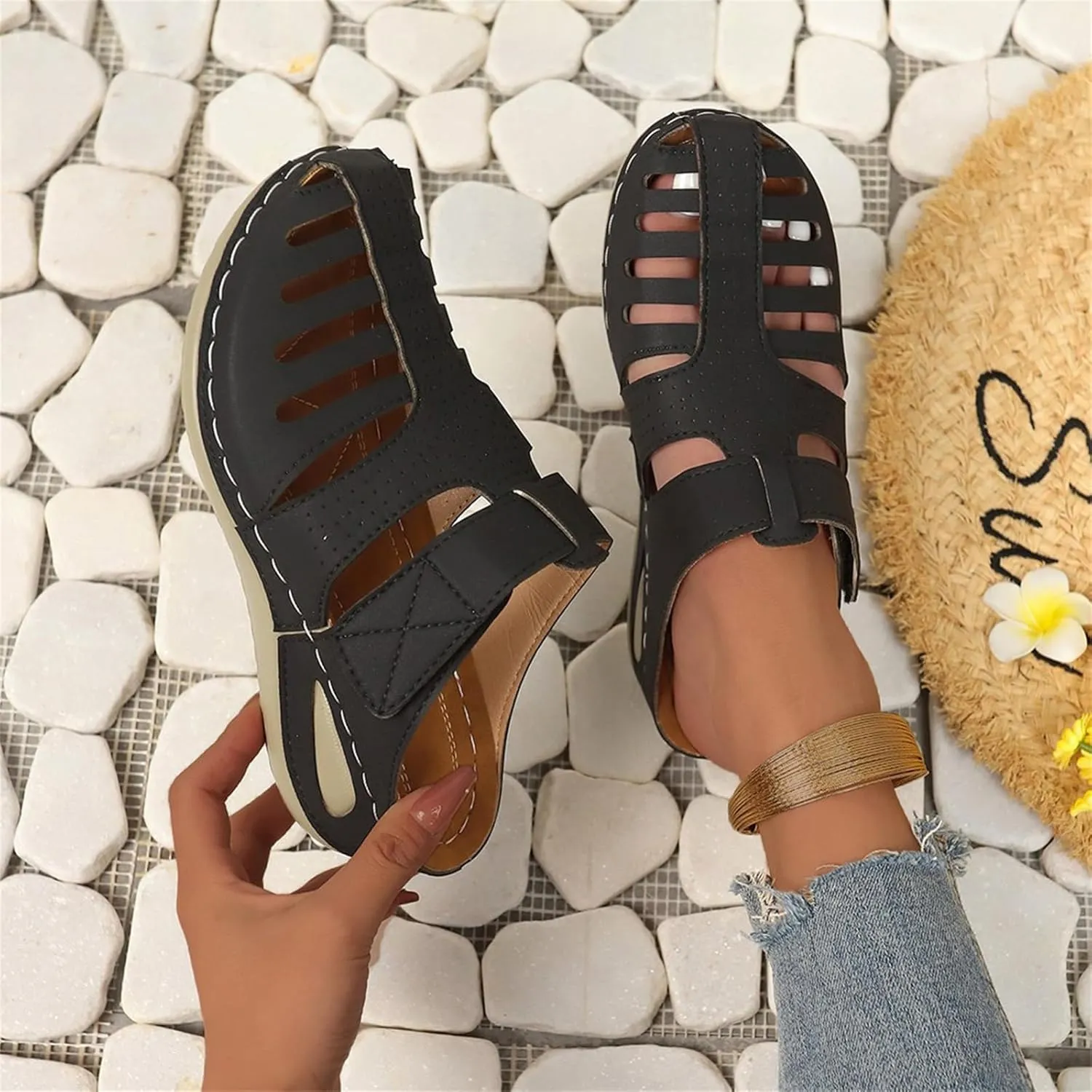 Clogs for Women Mules Shoes Comfortable Dressy Closed Toe Platform Sandals Summer Orthopedic Comfort Casual Adjustable Ankle Strap Hook Loop Bohemia Gladiator Slip On Walking Wedge Slippers