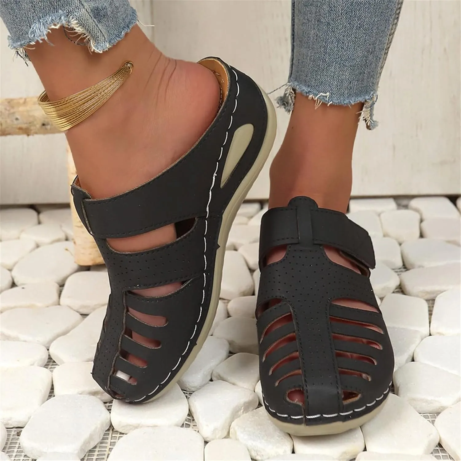 Clogs for Women Mules Shoes Comfortable Dressy Closed Toe Platform Sandals Summer Orthopedic Comfort Casual Adjustable Ankle Strap Hook Loop Bohemia Gladiator Slip On Walking Wedge Slippers